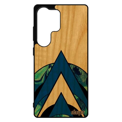 Coque Bois Silicone Rigide Pour Pour Samsung Galaxy S25 Ultra Marbre Cadeau Noir Effet Portable Motif Peinture Fond Rond Geometrie Bleu