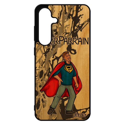 Coque Pour S24 Fe Bois Silicone Super Parrain Bebe Original Humour Comique Gris Heros Texte Drole Housse Noir Comics Pour Samsung Galaxy