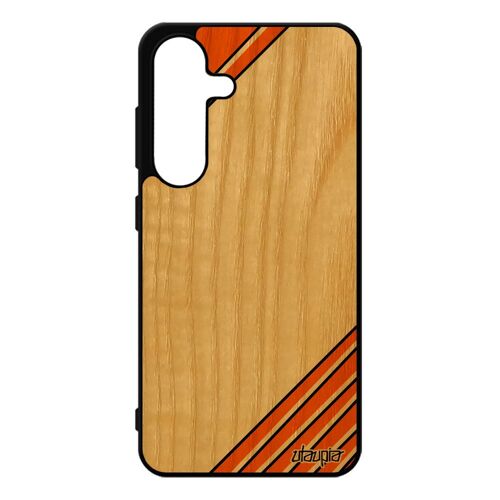 Coque pour Samsung S25 bois silicone moderne effet de protection telephone geometrique 4G jolie original fond housse orange design pour galaxy