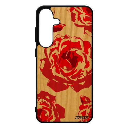 Coque En Vrai Bois Pour Pour Samsung Galaxy S25+ Plus Silicone Rose Fleur Design Petale De Femme Romantique Amour Love Noir Mariage Tatoo