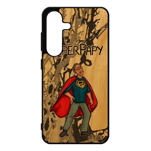 Coque Bois Super Papy Pour S25 Silicone Antichoc Humour Papi Gris Comics Dessin Famille Pas Cher Bebe Grand Pere Noir Pour Samsung Galaxy