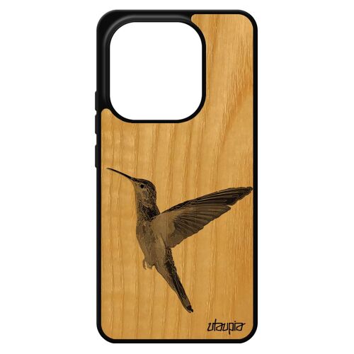 Coque Antichoc Pour Xiaomi Redmi Note 14 4g Europe En Bois Silicone Colibri Ecologie Gris Peinture 4g Animal Case Dessin Animaux Motif De