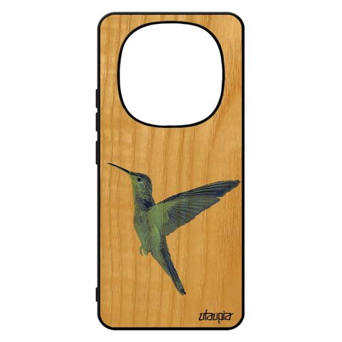 Coque Silicone Pour Xiaomi 14 Pro+ Plus 5g /Redmi Note 14 Pro En Bois Colibri Design 4g Oiseau Animal Plumes Peinture Dessin Nature Motif