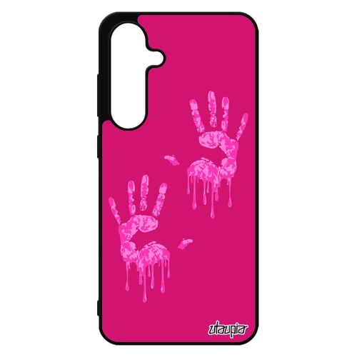 Coque Silicone Main Pour S24 Fe Femme Empreinte Peinture Qui Degouline Aluminium Rose Deux Noir Trace De Image Fille Pour Samsung Galaxy