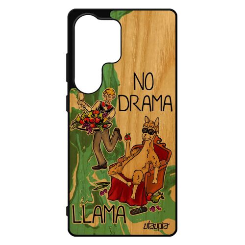 Coque Silicone No Drama Lama S25 Ultra En Bois Rigide Case Drole Dramalama Housse Dessin Animal Texte Cover Vert Vrai Pour Samsung Galaxy