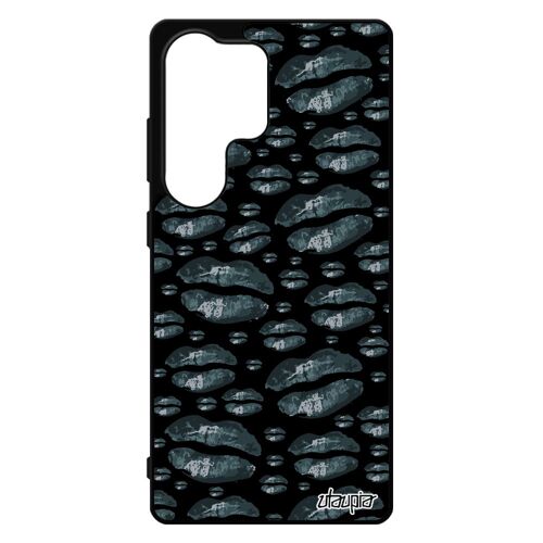 Coque Bouche Pour Pour Samsung Galaxy S25 Ultra Silicone Levres Noir Fantaisie Gris Femme Bisou Caoutchouc Cigarette Love Made In France