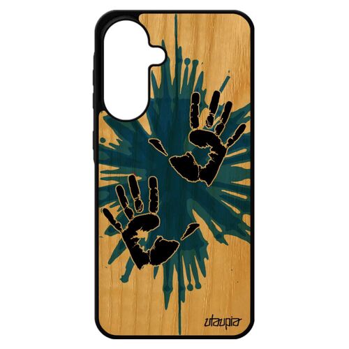 Coque Bois Main Pour A56 5g Silicone Etui Motif Peinture De Protection Design Deux Empreinte Homme Gel Trace De Bleu Pour Samsung Galaxy