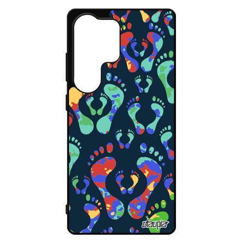 Coque S25 Ultra en silicone trace de pas original impression rigide jolie housse orange plage bumper motif fantaisie pour Samsung galaxy