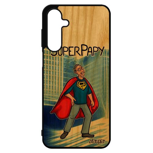 Coque Super Papy A16 4g 5g En Bois Et Silicone Noir De Protection Heros Telephone Unique Bande Dessin¿E Comics Texte Pour Samsung Galaxy