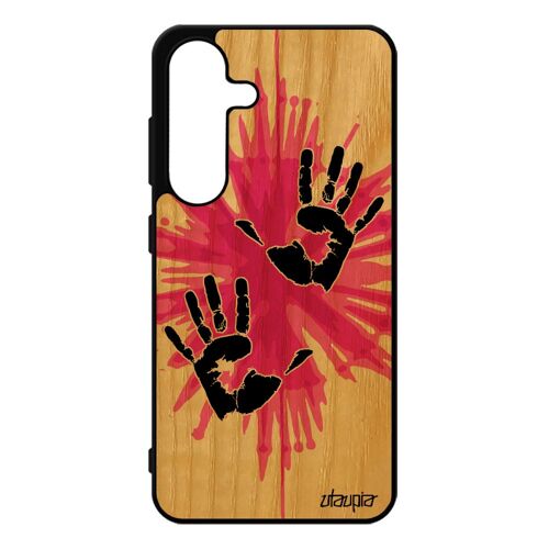 Coque S25 En Bois Silicone Main Tpu Mobile Deux Color¿ Rose Empreinte Etui Original Peinture Femme Trace De Housse Pour Samsung Galaxy
