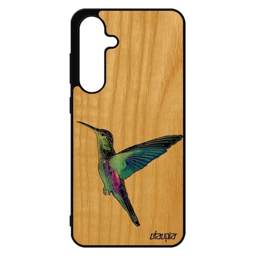 Coque Vrai Bois Veritable S24 Fe Silicone Colibri Oiseau Peinture Tpu Animal Design Violet Etui Antichoc 4g Dessin De Pour Samsung Galaxy