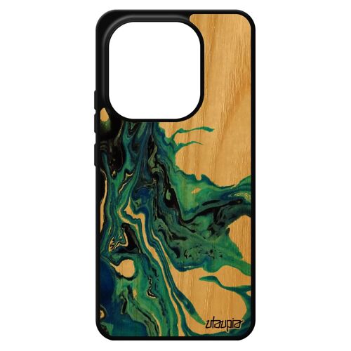 Coque Pour Xiaomi Redmi Note 14 4g Europe Bois Silicone Peinture Telephone Smartphone Bleu Motif Authentique Etui Original Fond Effet De