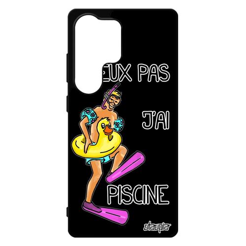 Coque Je Peux Pas J'ai Piscine Pour Galaxy S25 Ultra Silicone Comique Noir Etui Humour Rigide Cover Drole Case Bd Metal Natation Pour Samsung
