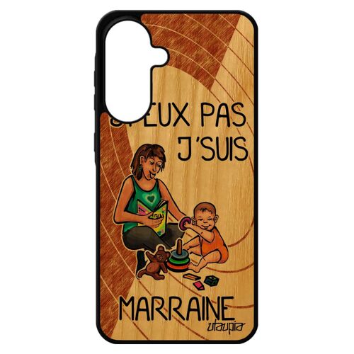 Coque Humour J'peux Pas J'suis Marraine Pour Samsung A56 5g En Bois Silicone Enfant Marron Rigide Etui Humoristique Sm-A5660 Texte Pour Galaxy