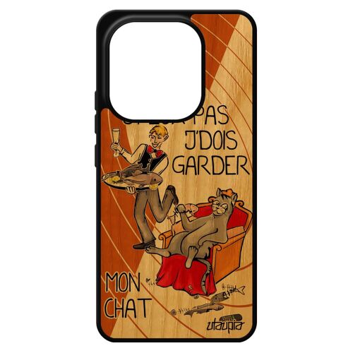 Coque Pour Xiaomi Redmi Note 14 4g Europe Bois Silicone J'peux Pas J'dois Garder Mon Chat Chaton Jpeux Bumper Je Orange Humour Noir Drole