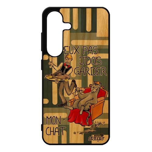 Coque Bois Telephone Pour Pour Samsung Galaxy S25 Silicone Humour J'peux Pas J'dois Garder Mon Chat 4g Tpu Gris Comique Etui Case Texte