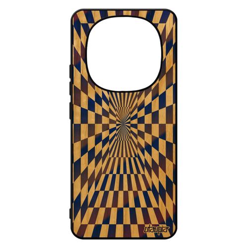 Coque Pour Xiaomi Redmi Note 14 Pro/14 Pro+ Plus 5g En Bois Silicone Illusion D'optique Art Visuel Antichoc Bicolore Bleu Carre Carreaux