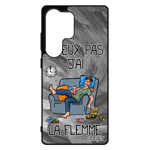 Coque Silicone J'peux Pas J'ai La Flemme Pour Samsung S25 Ultra Bande Dessin¿E Telephone Humoristique Feignant Antichoc Noir Pour Galaxy