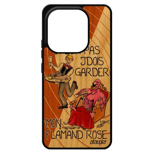 Coque En Bois Veritable Silicone Redmi Note 14 4g Europe J'peux Pas J'dois Garder Mon Flamand Rose Cartoon 4g Animaux Bd Je Pour Xiaomi
