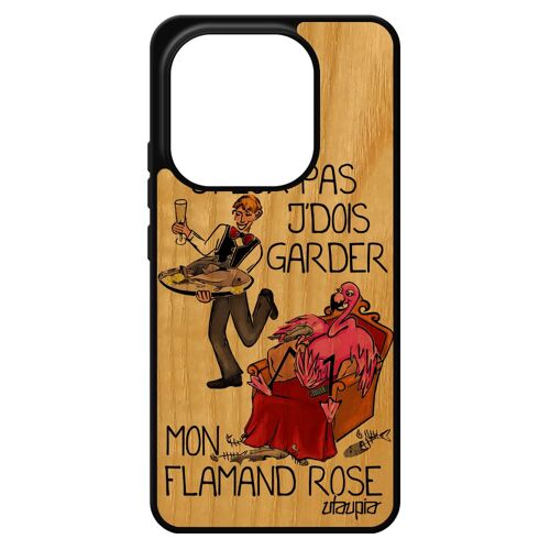 Coque Bois Silicone J'peux Pas J'dois Garder Mon Flamand Rose Antichoc Redmi Note 14 4g Europe Comique Cartoon Humour Oiseau Pour Xiaomi