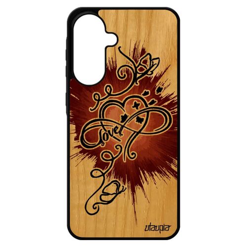 Coque Pour Galaxy A56 5g En Bois Silicone Infini Love Peinture Smartphone Sm-A5660 Amour Marron Femme Coeur Sans Fin Dessin Pour Samsung