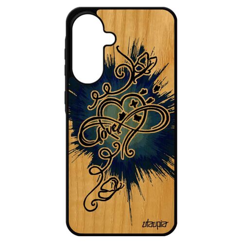 Coque Bois Pour Samsung Galaxy A56 5g Silicone Infini Love Smartphone Telephone Eternel Amour Case Bleu Antichoc Coeur Fille Peinture De