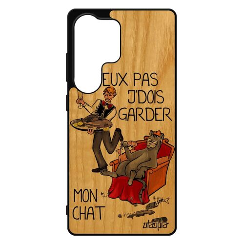 Coque Pour Samsung Galaxy S25 Ultra Bois Silicone J'peux Pas J'dois Garder Mon Chat Housse Pas Cher Chaton Je Cartoon Texte Jpeux Comique