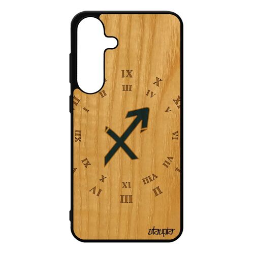 Coque En Bois Signe Sagittaire Pour Galaxy S25+ Plus Silicone Homme Sid¿Rale Unique Bleu Du Zodiaque Horloge Telephone Rigide De Pour Samsung
