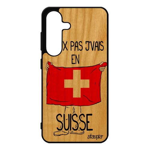 Coque En Bois Veritable Pour Samsung S25 Silicone J'peux Pas J'vais En Suisse Switzerland Football Telephone Foot Pour Galaxy