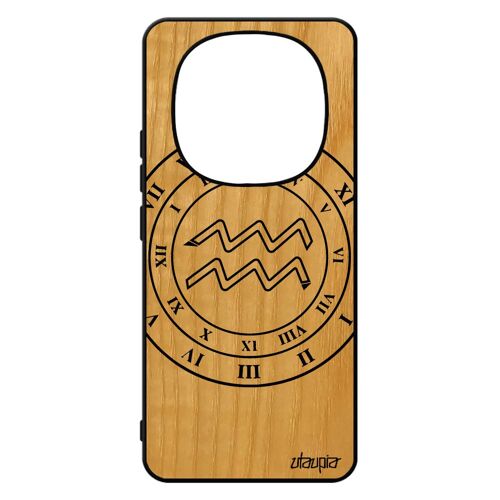 Coque Bois Silicone Pour Redmi Note 14 Pro/14 Pro+ Plus 5g Signe Astrologique Verseau Portable Etoiles Horloge Noir Dessin De Pour Xiaomi