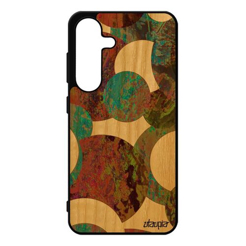 Coque Silicone Peinture Abstrait Pour Samsung S25 Bois 4g Acrylique Geometrique Artisanal Motif Solide Ronds Tpu Design Etui Pour Galaxy