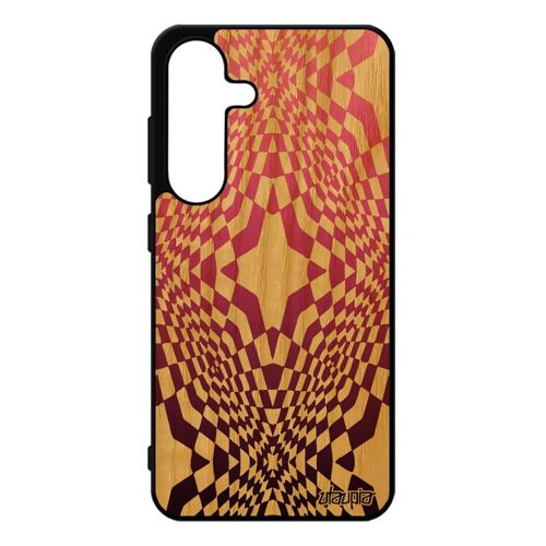 Coque en bois silicone illusion d'optique antichoc pour Samsung S25 mobile effet Dégradé graphique geometrique fr¿ne magique pour galaxy