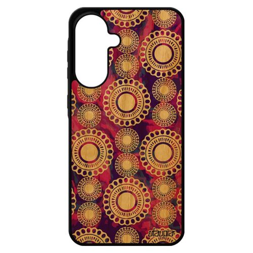 Coque En Bois Naturel Pour Pour Samsung Galaxy A56 5g Silicone Motif Floral Violet Smartphone Indienne Fleur Gel Ethnique De Protection