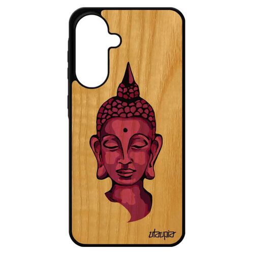 Coque En Bois Pour A56 5g Silicone Bouddha Pochoir Etui Smartphone Noir Inde Tibet Dessin Yoga Violet Portrait Pour Samsung Galaxy