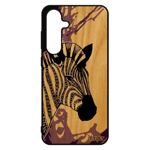 Coque Pour Samsung S24 Fe En Bois Naturel Veritable Silicone Zebre Ethnique Rayure Animal Motif Telephone Violet Graphique De Pour Galaxy