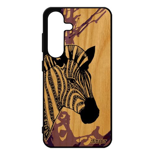 Coque Bois De Protection Pour Samsung Galaxy S25 Silicone Zebre Azteque Peinture Violet Rayure Ethnique Dessin Cheval Noir Et Blanc Etui