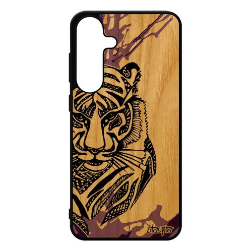 Coque S25+ Plus En Bois Silicone Tigre Animal Etui Fauve Feroce De Protection Violet Dessin Motif Predateur 4g Femme Pour Samsung Galaxy
