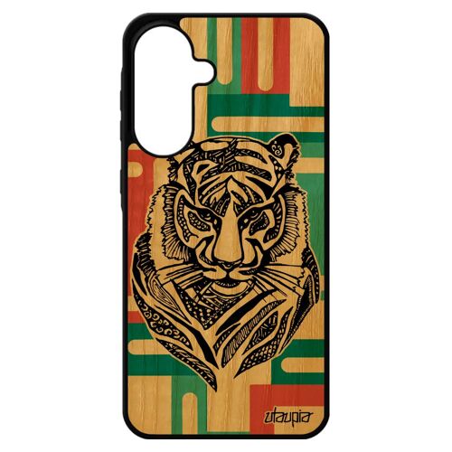 Coque Bois Tigre Telephone Pour Samsung A56 5g Silicone Ethnique Dessin Fauve Sauvage Femme Carr¿ Vert Animaux Solide Noir Azteque Pour Galaxy