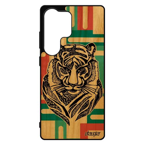 Coque Pour S25 Ultra Bois Silicone Tigre Cadeau De Noel Vert Fauve Sm-S938e Housse Geometrique Animaux Made In France Pour Samsung Galaxy