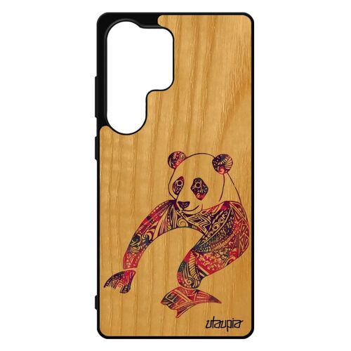 Coque Pour Samsung Galaxy S25 Ultra Bois Silicone Panda Violet Asie Fille Dessin Pastel Animaux Couleur Ethnique Tribal Mobile Portable