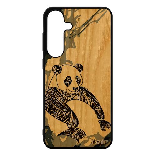 Coque Pour Samsung S25+ Plus En Bois Silicone Panda Azteque Gris Peinture Tatouage Rigide Symbole Case De Protection Sm-S936b/Ds Pour Galaxy