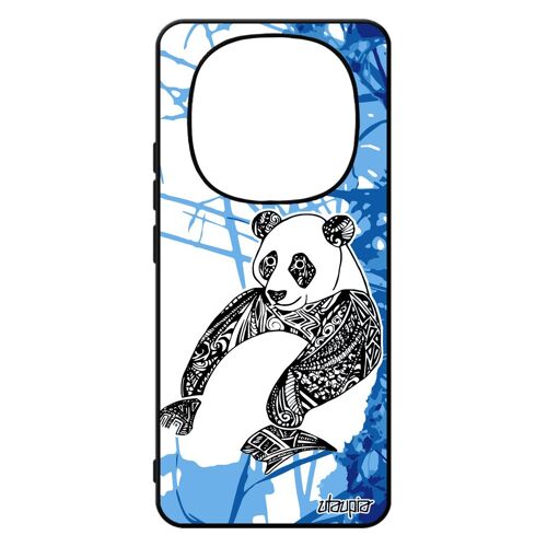 Coque Silicone Pour Pour Xiaomi 14 Pro+ Plus 5g /Redmi Note 14 Pro Panda De Luxe Feuilles Bleu Paix Ethnique Cover Housse Fleur Tpu Ours