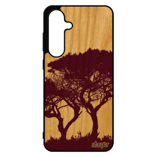 Coque Pour Galaxy S24 Fe En Bois Silicone Arbres Ecolo Peinture Ecologie Telephone Branche Nature Feuilles Zen De Protection Pour Samsung