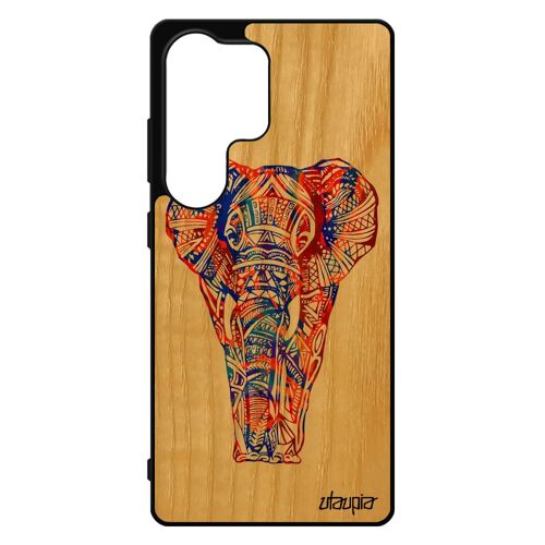 Coque Bois S25 Ultra Silicone Elephant Bleu Animaux Fr¿Ne Solide Multicolore Pastel Tribal Case Azteque Cadeau Tattoo Pour Samsung Galaxy
