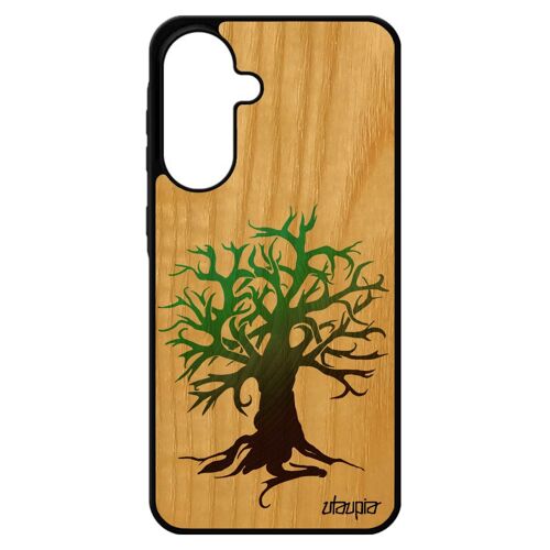 Coque Silicone Pour Pour Samsung Galaxy A56 5g Bois Naturel Peinture Arbre Souple Vert Telephone Nature Zen De Vie Motif Made In France