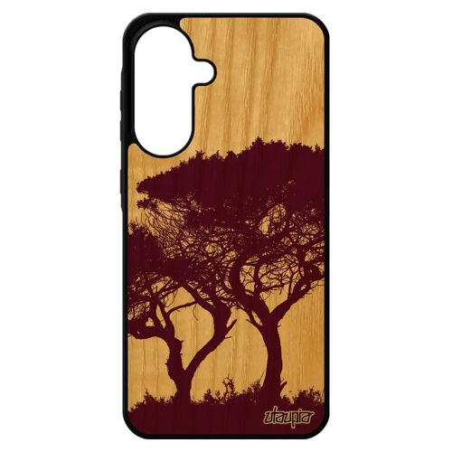 Coque A56 5g En Vrai Bois Silicone Arbres Peinture Zen Ecolo Ecologie Housse Nature Design Telephone Violet Mobile De Pour Samsung Galaxy