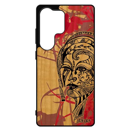 Coque Pour Galaxy S25 Ultra Vrai Bois Silicone Femme Telephone Tribal Animal Azteque Fleur Noir Nature Fille Fee Smartphone Rose Pour Samsung