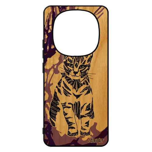Coque Redmi Note 14 Pro/14 Pro+ Plus 5g Bois Naturel Silicone Chat Chaton Dessin Original Femme Fantaisie Tribal Peinture De Pour Xiaomi