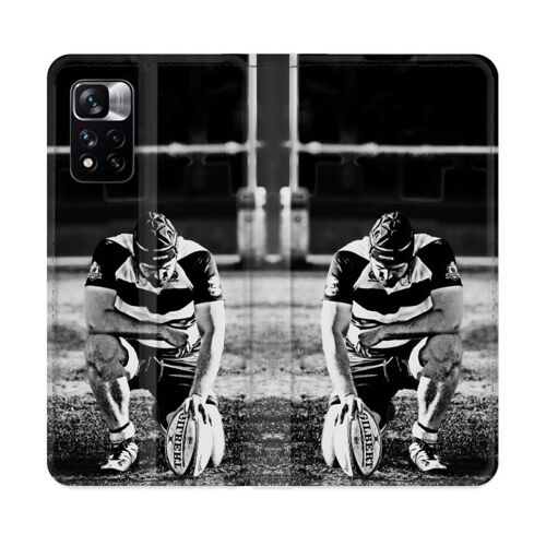 Housse Cuir Portefeuille Pour Xiaomi Redmi Note 11 Pro / 11 Pro 5g Sport Rugby Noir Blanc
