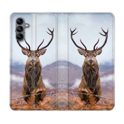 Housse Cuir Portefeuille Pour Samsung Galaxy A04s Chasse Chevreuil Montagne